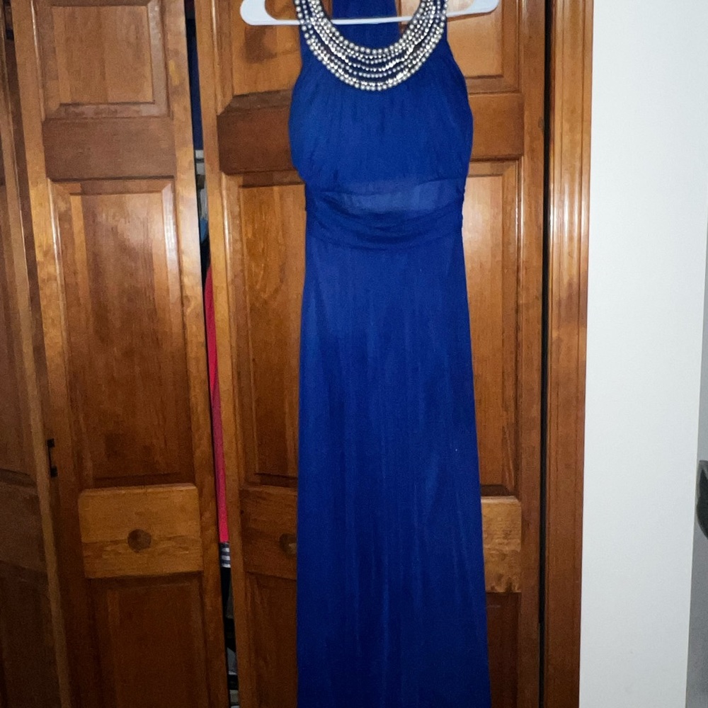 Size 6 Royal Blue Maxi Dress with Pearl Design at the top